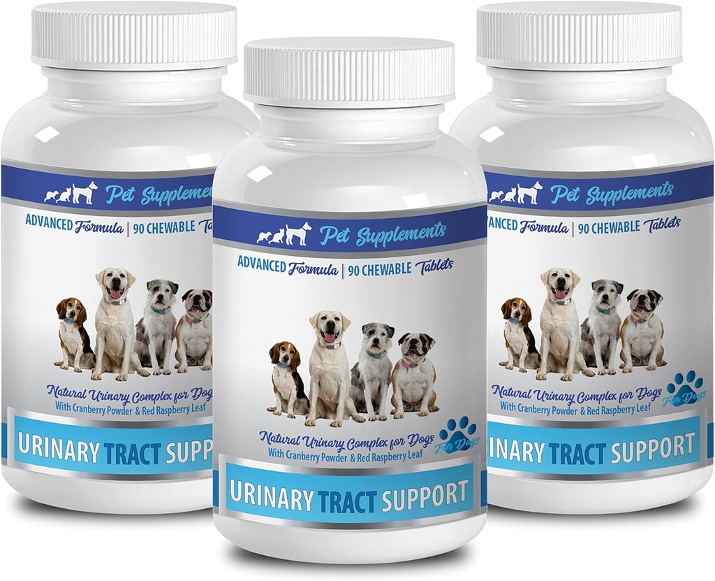 nyre blære relief hund - DOG URINAL TRACT SUPPORT - NATURLIG CRANBERRY OPLØSNING - BLADDER SUNDHED - VET ANBEFALET - hund tranebær supplement pulver - 3 Flaske (270 Traktater)