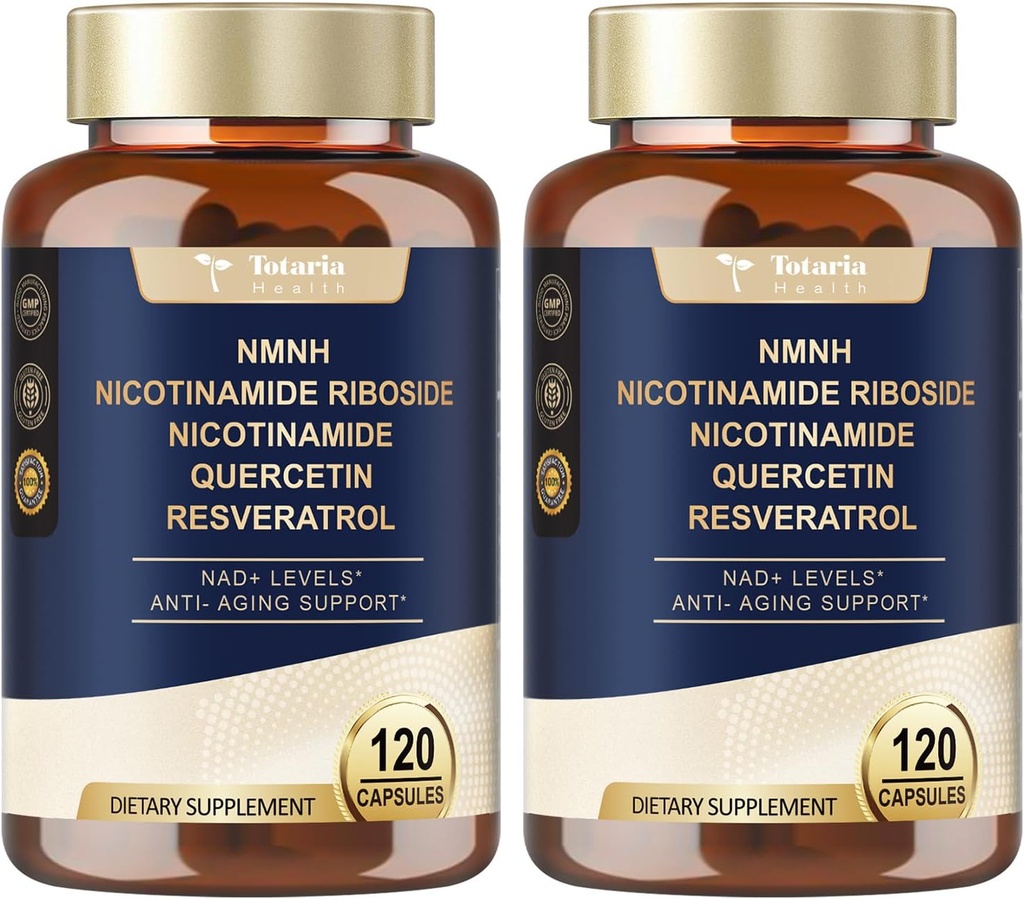 Totaria NMNH (Dihydronicotinamid Mononucleotid), NMNH Supplement w / Niacinamid (vitamin B3), Quercetin, Trans- Resveratrol, Support NAD +, Anti- Aging, Skin Cell Health & Energy, 240 Tæl