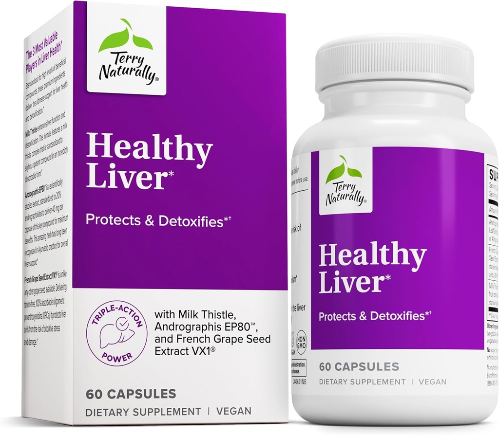 Terry naturligt sund lever - lever funktion & sundhed Support - Cellular Health Support med Andrographis EP80 & Fransk Grape frø ekstrakt - Glutenfri kosttilskud - 60 kapsler