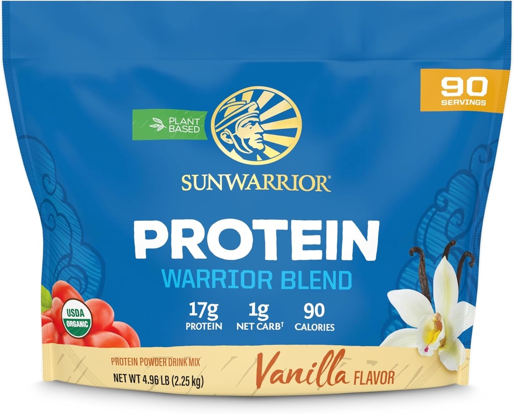 Organic Plant Based Protein Powder 124; Vegan Organic Protein Powder Vanilla Flavored with BCAA Aminoacids & Hemp Seed Pea Blend Medical 124; Non- GMO Soy Dairy Filler & Gluten Free (Vanilla, 90 Servere)