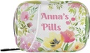 Custom Pill Box 7 Day Pill Case Bag Vandfarve Floral Personaliseret Navn Rejsepille Organizer taske med lynlås Portable Ugentlige sag Kompakt størrelse for Vitamin Supplement Holder