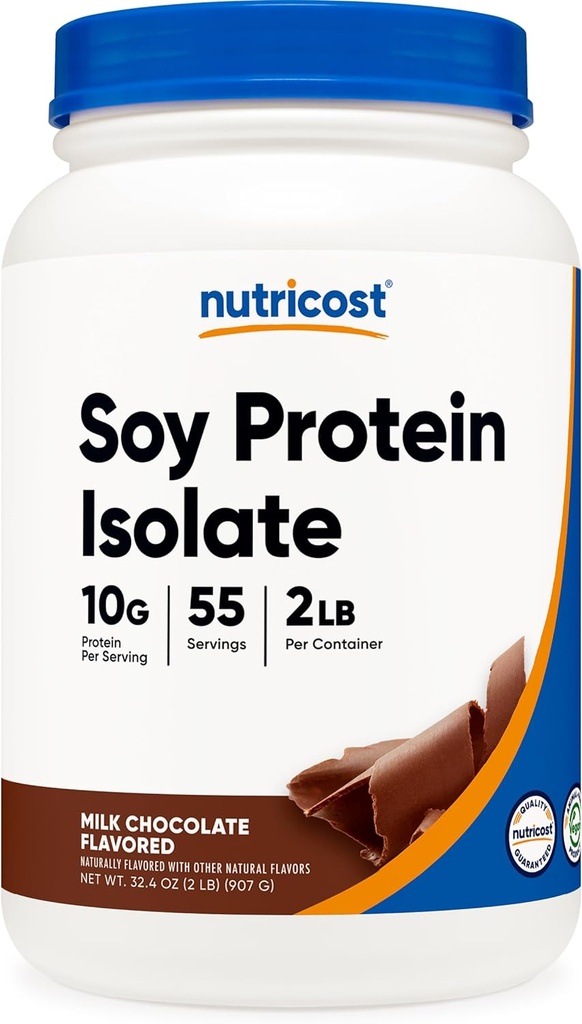 Nutricost Soy Protein Isolate Powder, 2 LB Milk Chocolate - 10 Gram Protein Per Servering, Vegan, GMO- Free & Gluten Free