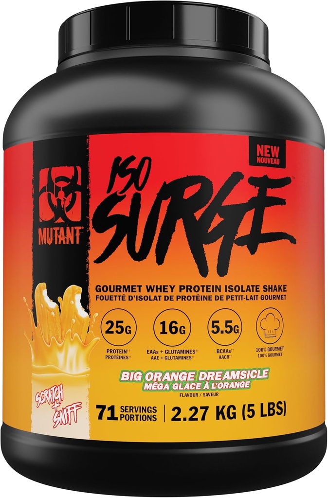 Mutant ISO Surge Whey Protein Isolate Powder Acts Hurtig til at hjælpe med at inddrive, Build Muscle, Bulk og Styrke (5 Pound, Big Orange Creampsicle)