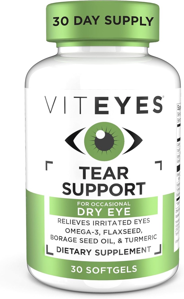 Vithoyes Tear Support Eye Linding Blend, Lejlighedsvis tør øje supplement, ingen øjendråber, Rødme Relief, Eye Vitamin, Allergi Support til Itchy Eyes, Omega-3 Fish Oil, 30 Softgels