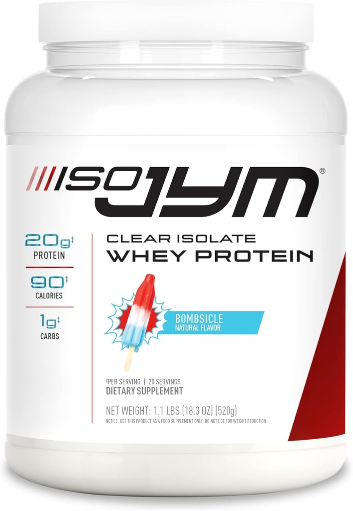 JYM Supplement Science Iso JYM Bombsicle, 90 kalorier, 100% Whey Protein Isolate, Zero Fat, Zero Sugars, mikes Clear, for kvinder og mænd, 20 Servere