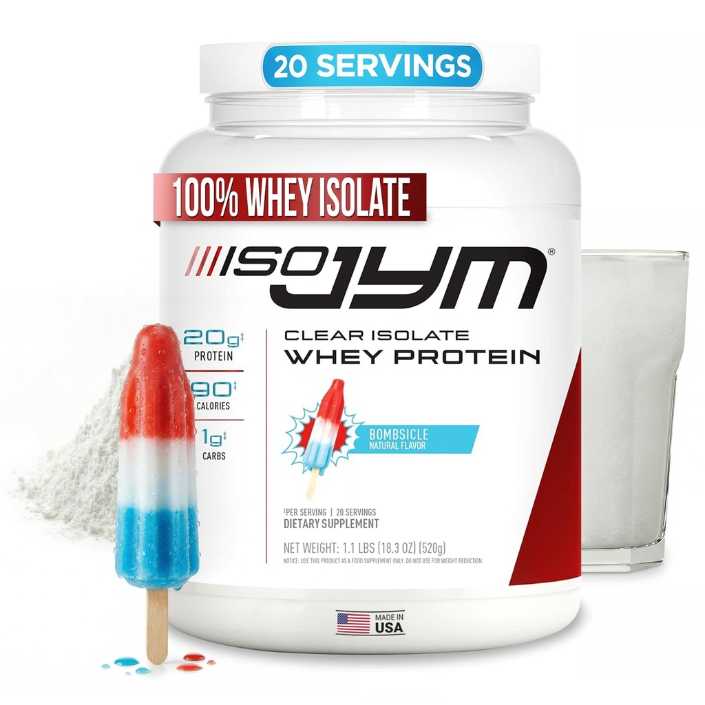 JYM Supplement Science Iso JYM Bombsicle, 90 kalorier, 100% Whey Protein Isolate, Zero Fat, Zero Sugars, mikes Clear, for kvinder og mænd, 20 Servere
