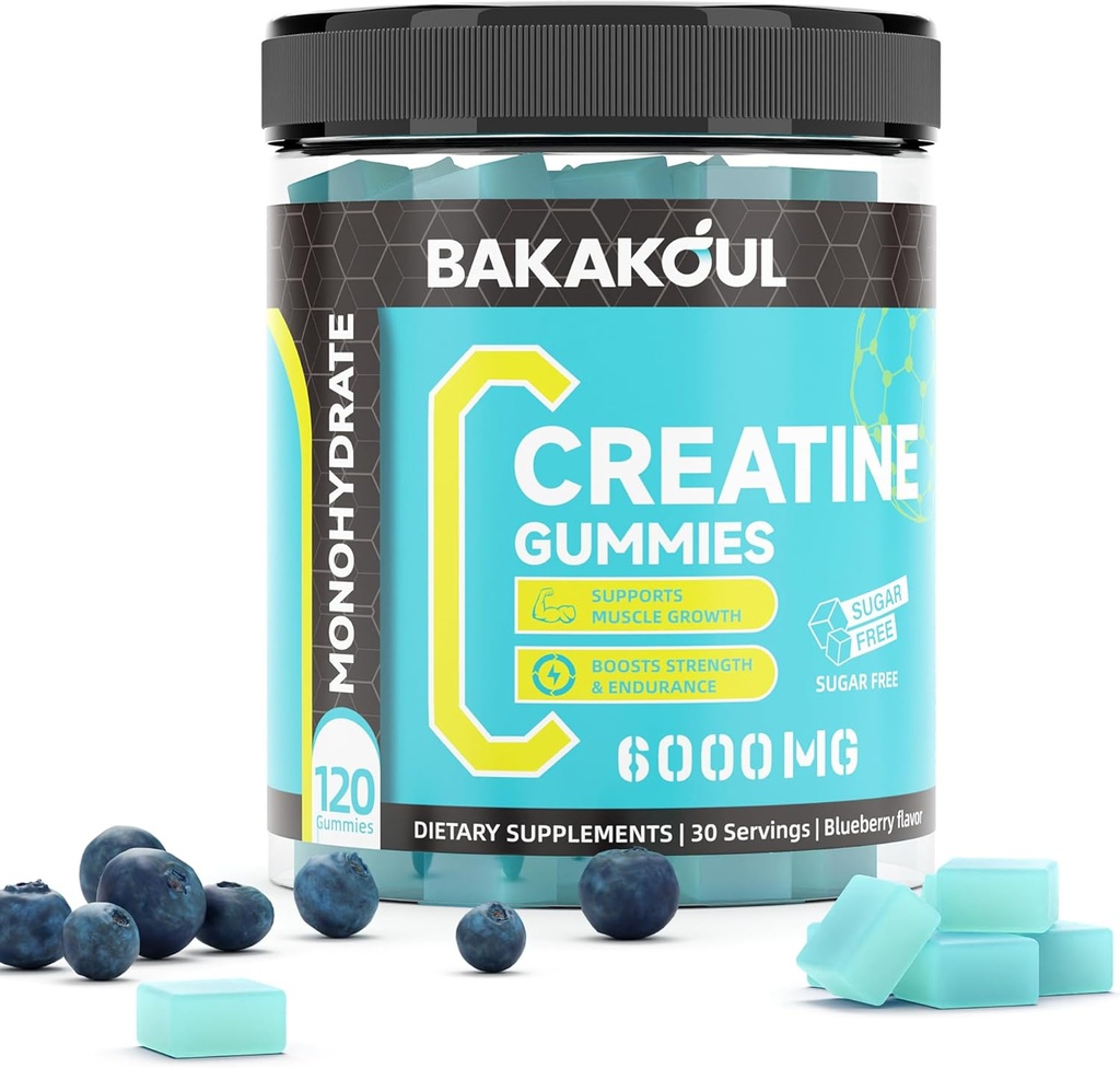 Creatinmonohydrat Gummier til mænd og kvinder - 120 sukkerfri gummier med Magnesium Glycinat, L- Threonate, L- Taurine + vitamin B12 til muskelstøtte, Energy Boost, 1 pakke
