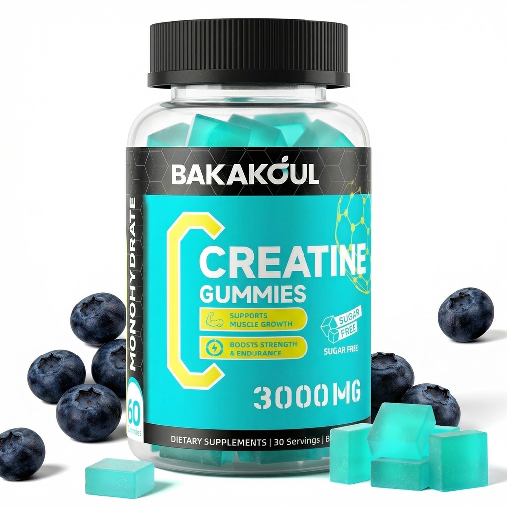 Creatinmonohydrat Gummier til mænd og kvinder - 120 sukkerfri gummier med Magnesium Glycinat, L- Threonate, L- Taurine + vitamin B12 til muskelstøtte, Energy Boost, 1 pakke