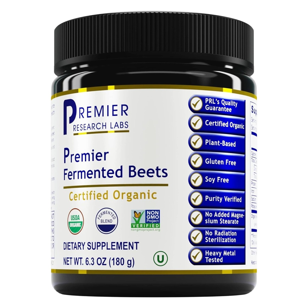 Premier Research Labs Premier Fermented Beets - Beet Root Powder Fermented, Organic Fermented Beets for Mænd & Kvinder, Beetroot, Nitrater, Blood Pressure Support, USDA Organic - 6.3 Oz Jar