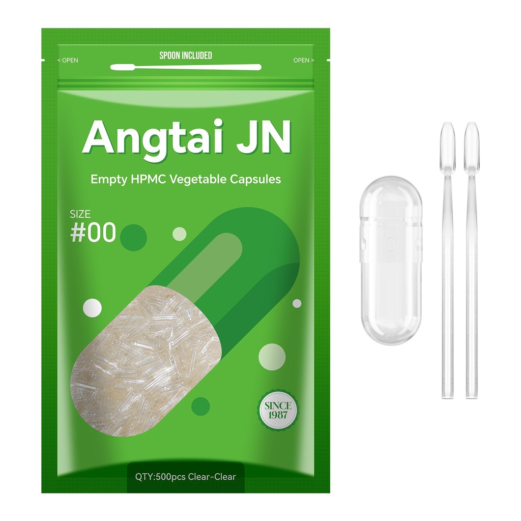 Tomme kapsler, AngtaiJN 500 Count Clear Vegetary Kapsler, Størrelse 00 DIY Pille Kapsler Fylder Tomme Kapsler, med Micro Lab Spoon, Kosher, ISO9001, Gluten Free, Halal Certified, Non-GMO Certified