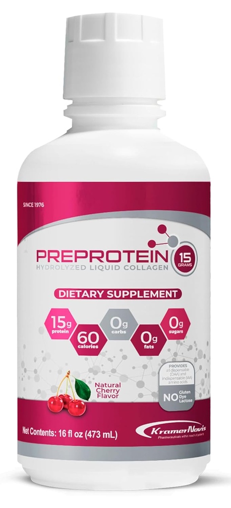 PreProtein 15 ® Flydende hydrolyseret Collagen Peptider Protein (16 FL Oz) - sukkerfri, Cherry Flavor, Aminosyrer, Fat Free & Gluten Free Supplement for Bariatrical Patienter, Sår Inddrivelse, Dialyse