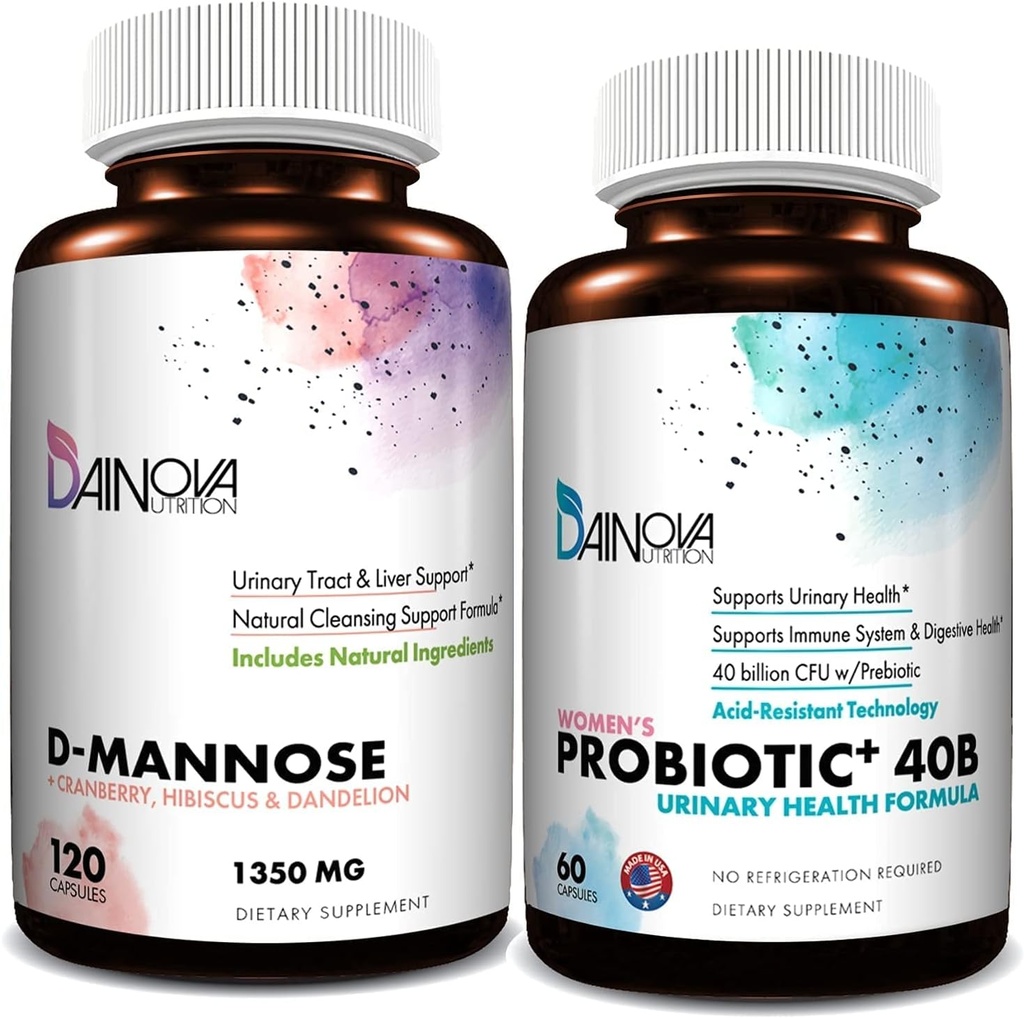 D Mannose Capsules and Probiotics for Women Bundle I Urinary Tract + Vaginal Health Support I UTI og Gær Infektion Control I Vegan, Gluten Free I Made in USA