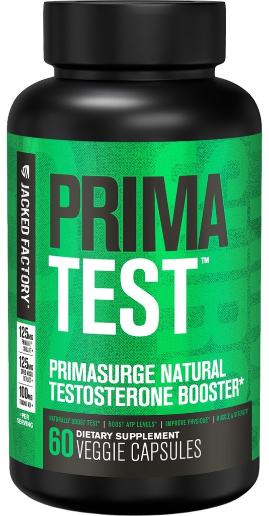 Jacked Factory Testosteron Booster for mænd PRIMASURGE - w / Tongkat Ali, PrimaVie, Ashwagandha - Boost Vitality, Muscle Growth & Energy