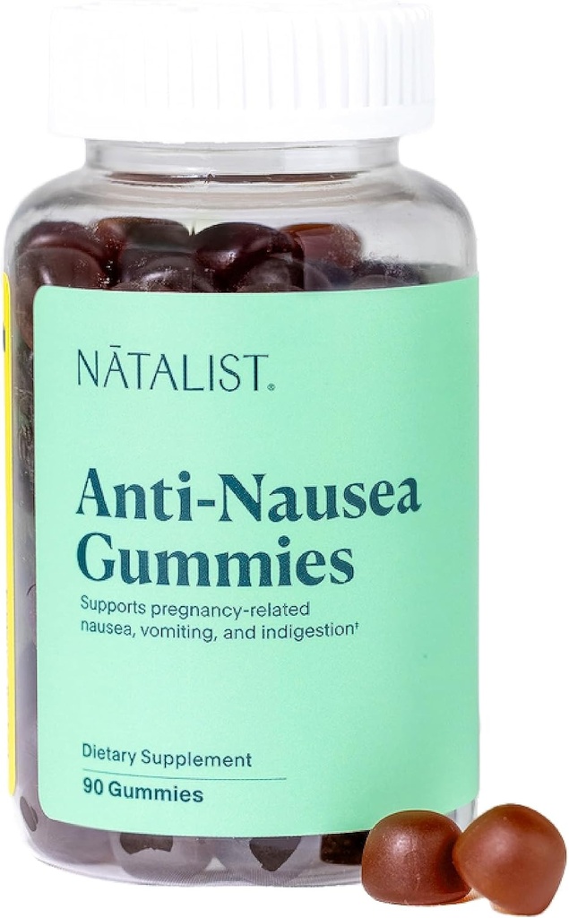 NATALIST Anti- Kvalme Gummies Morgen Sygdom Relief for gravide kvinder - Chewy Organic Ingefær & Vitamin B6 supplement Hjælper rolig graviditet Kvalme Opsat Mave & fordøjelsesbesvær - 90 Vegansk Drops