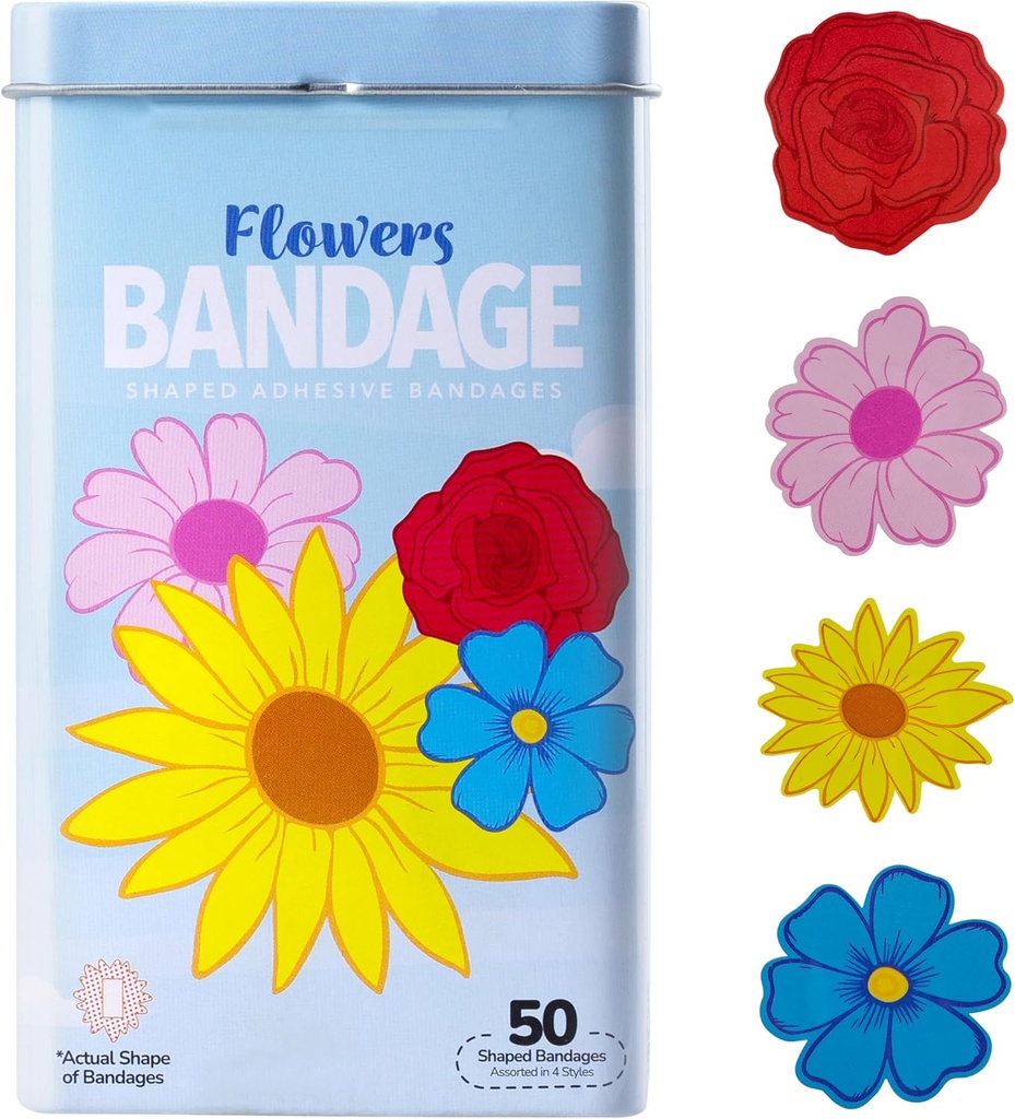 BioSwiss Kids Bandages, Blomster Formet Self Adhesive Bandage Set, Latex Free, Steril Sårpleje, 50 Greve