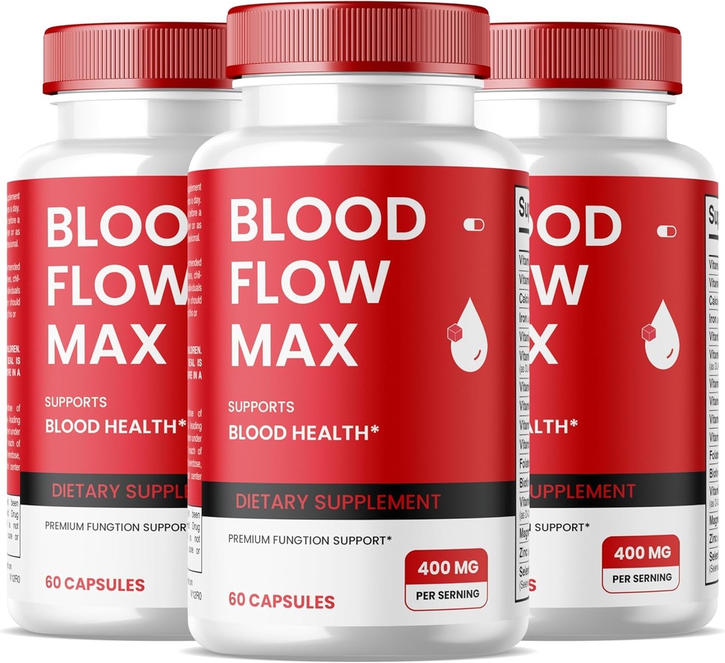 (3 Pack) Blood Flow Max Kapsler, Blood Flow Max Advanced Formel Blood Support, Maksimal styrke supplement til sund blodcirkulation, Alle naturlige Vitamin piller for Samlet Wellness
