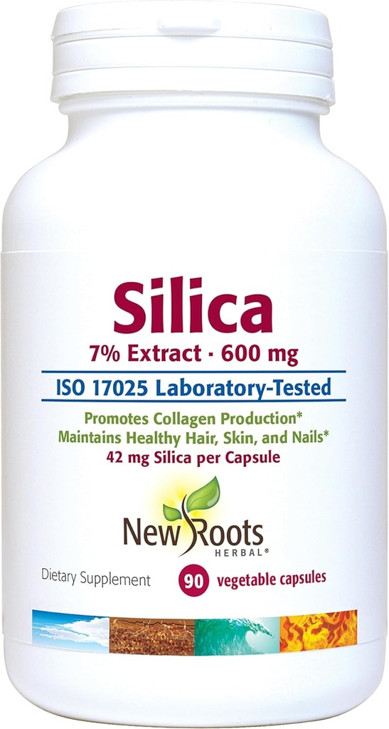 Silica 7% Extract Supplement (90 Kapsler) - 600 mg per Capsule - Silica Supplement - Support Hår Nail og Skin Note 124; NY ROOTS HERBAL