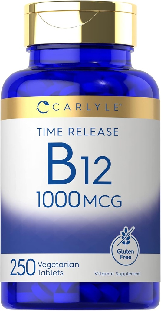 Carlyle B12 Vitamin 1000 mcg | 250 Count | Time Release Tablets | as Cyanocobalamin | Vegetarian, Non-GMO & Gluten Free Supplement