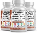 Clean Nutracatives Lions Mane 20in1 Mushroom Supplement med Tyrkiet Tail Reishi Cordyceps Chaga Maitake Meshima Poria Cocos Shiitake Oyster Porcini Enoki - 3Pack