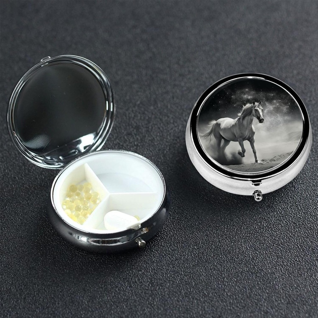 Rund pill Box 3 Segment pill Box Pill Containe Pillekasse sag for rejser lille pill sag Hvid hest og Asteroid pill Organizer for Vitaminer Fish Oil Box Supplement Box
