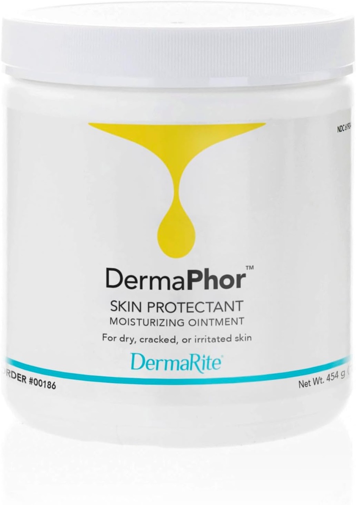 DermaRite DermaPhor Skin Protectant, Fugtgivende Salve - Sletter og skjolde Tør, Cracked eller Irriteret Hud, Uduftende - 16 oz. Jar, 1 Greve
