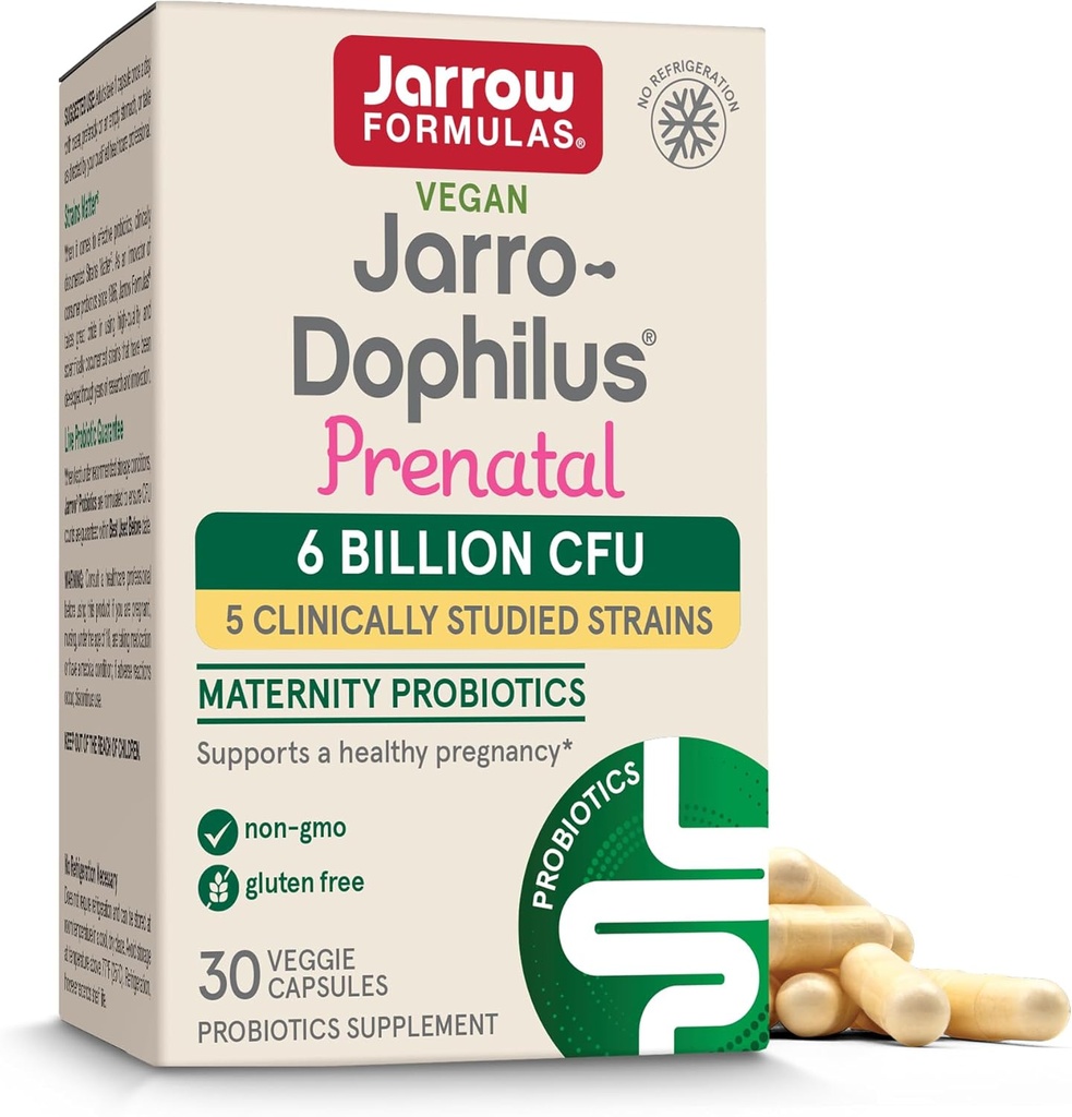 Jarrow Formulas ® Jarro- Dophilus ® Prenatal Probiotika til kvinder, 6 Millioner CFU, Understøtter en sund graviditet, 30 Veggie kapsler, 30 dages forsyning