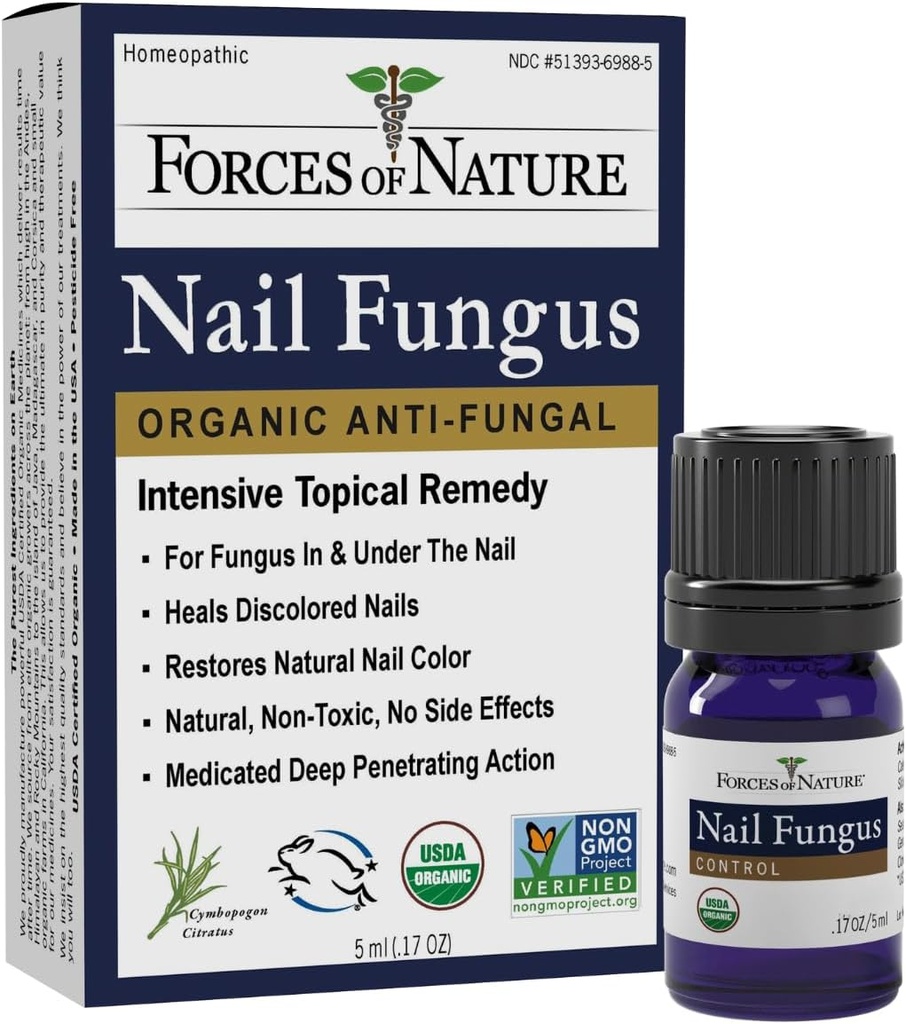 Forces of Nature Toenail Nail Svampebehandling, Organic Antifungal Restores Udseende af Tånegle og Fingernegle, Homøopatisk medicin til krakket, Tør, Skadede & misfarvede Nails, 0.17 FL OZ