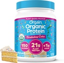 Orgain Organic Vegan Protein Powder, Fødselsdagskage - 21g Plant baseret protein, 7g Prebiotic Fiber, Low Net Carb, Ingen laktoseingredienser, Ingen tilsat sukker, Non- GMO, for Shakes & Smoothies, 1.02 lb