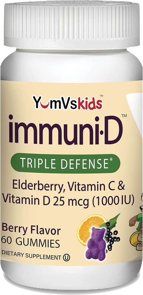 ImuniD Elderberry Gummies for Kids by Yumvs Mezzogiorno 124; immunforsvar, C-vitamin & D-vitamin 124; Komplet immunsystem Support 124; Natural Berry Flavor Chewables- 60 Greve 124; C-vitamin og D for børn
