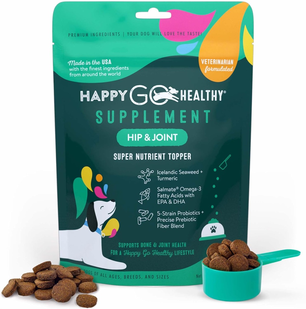 Hip & Fælles Kosttilskud til hunde; Hjælper fælles sundhed & Mobilitet Support til Gendannelse og Senior Hunde • 124; Naturlige Ingredienser, Tasty Kibble Dog Topper • 124; 21 Count Pack