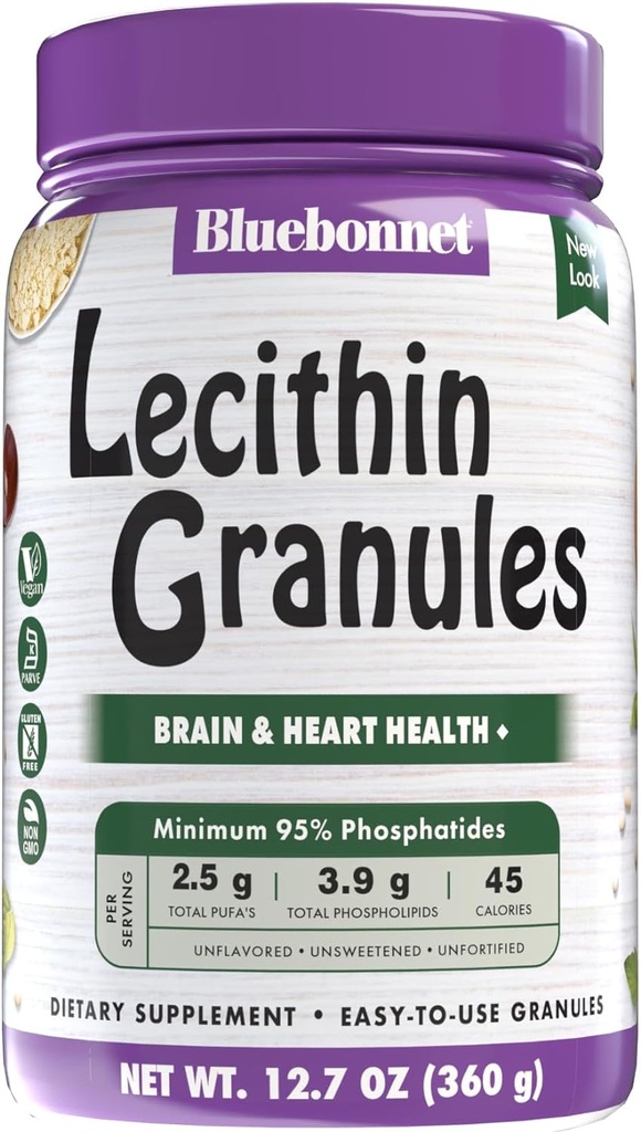 BlueBonnet Nutrition Super Earth Lecithin Granules, Afledt fra non-GMO soy, Gluten- Free, Vegan, Kosher Certified, No Sugar Added, 12,7 oz, Yellow, 12,7 Oz