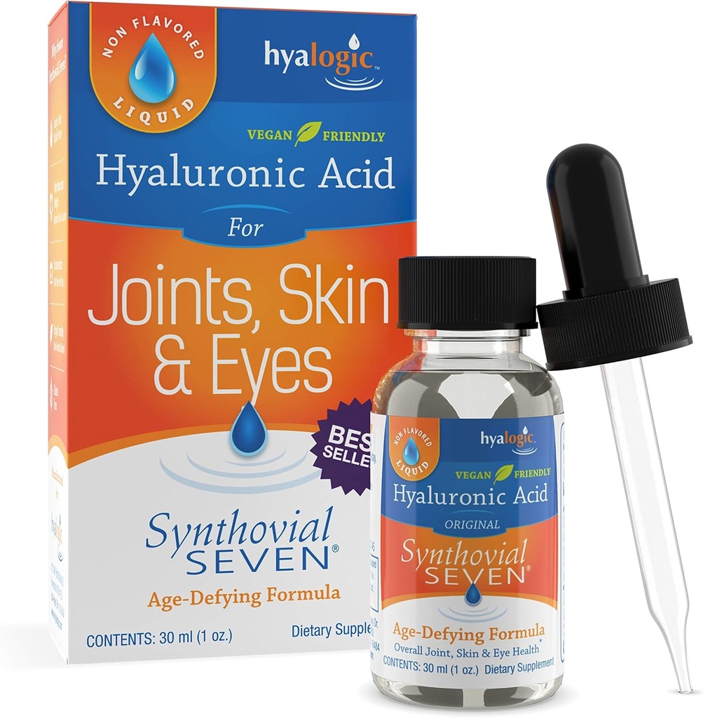 Hyalogisk synthevial Seven - Oral hyaluronsyre Supplement 1oz - Flydende HA understøtter hud, øje og Lip Hydration - Vegan, Gluten Free 1 Ounce