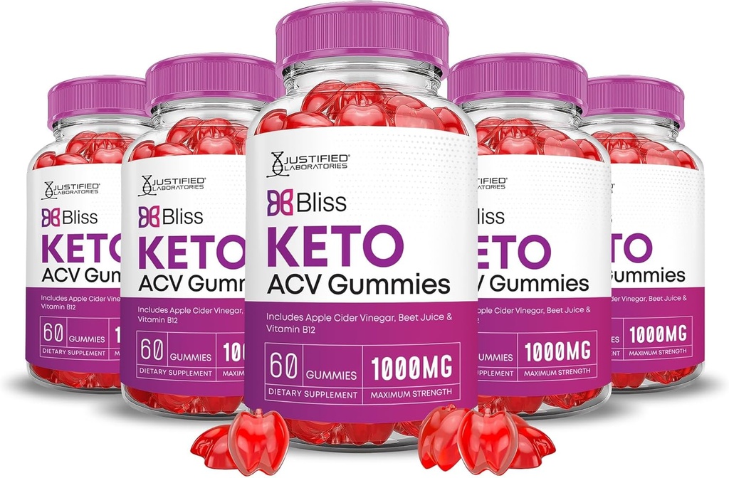 Justified Laboratories (5 Pack Bliss Keto ACV Gummies Advanced Formel 1000MG X 10 Bliss Boost Formuleret med Pomegranate Beet Juice Powder B12 Vegan Non GMO 300 Gummys