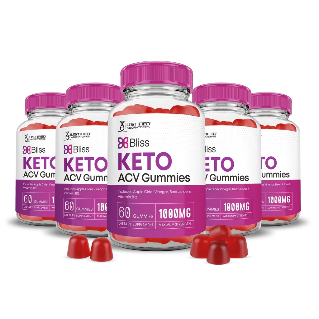 Justified Laboratories (5 Pack Bliss Keto ACV Gummies Advanced Formel 1000MG X 10 Bliss Boost Formuleret med Pomegranate Beet Juice Powder B12 Vegan Non GMO 300 Gummys