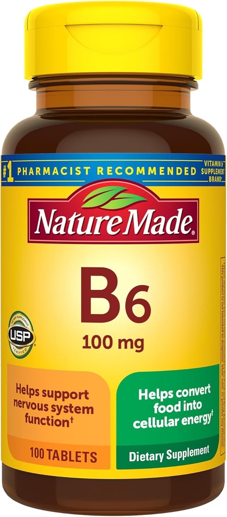 Nature Made Vitamin B6 100 mg Tablets, 100 Count for Metabolic Health