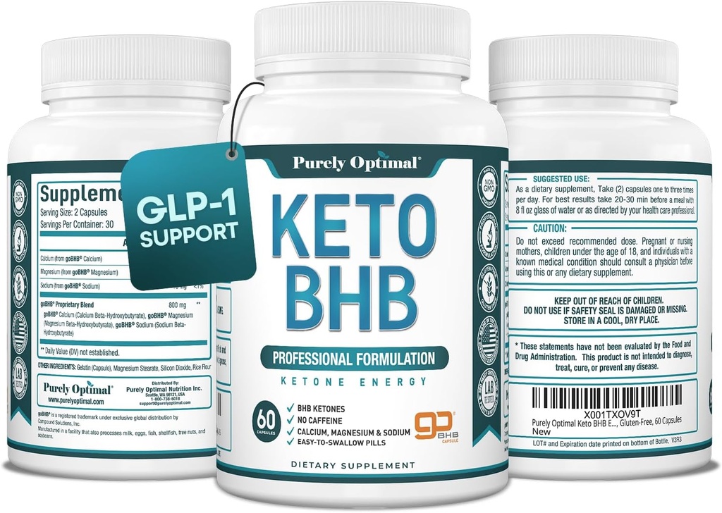 Rent Optimal Keto BHB kapsler - Exogene Ketonepiller til Ketosis Support, Vedvarende energi, Focus & Metabolisme - for kvinder og mænd, 60 kapsler