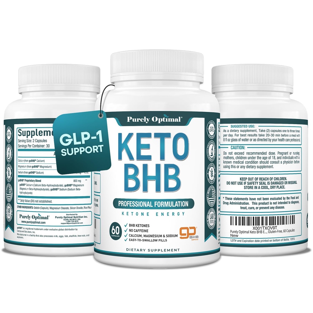 Rent Optimal Keto BHB kapsler - Exogene Ketonepiller til Ketosis Support, Vedvarende energi, Focus & Metabolisme - for kvinder og mænd, 60 kapsler