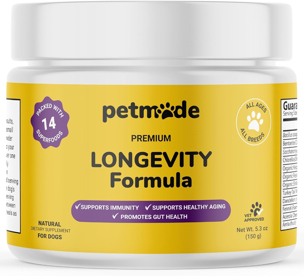 Tyrkiet Tail Mushroom for Hunde - Hundevitaminer og kosttilskud - Prebiotika & Probiotika til Longevity, immunforsvar & fordøjelse - med Chlorella, Mælkebøtte Root, E-vitamin & More- 5.3 Oz