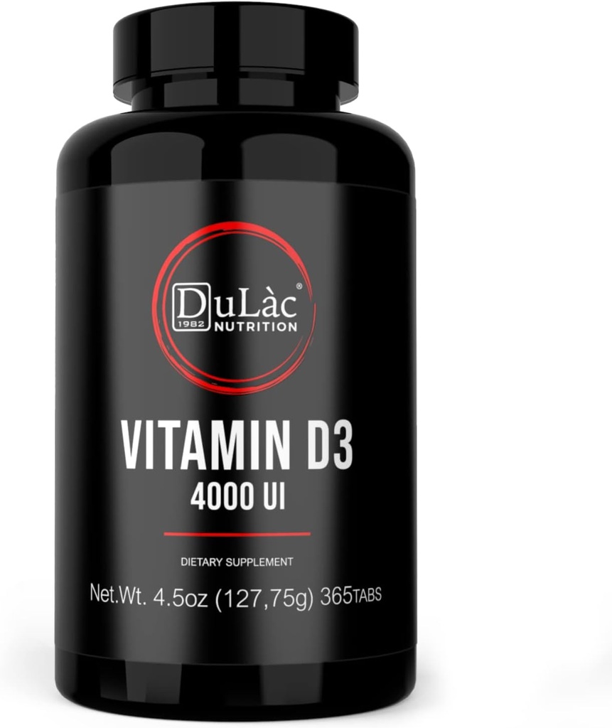 Dulàc - D3- vitamin 4000 IE tillæg, fremmer Calcium & Phosphorus Absorption, understøtter knogler, tænder, muscles & immunsystem, 365 tabletter, Lavet i Italien