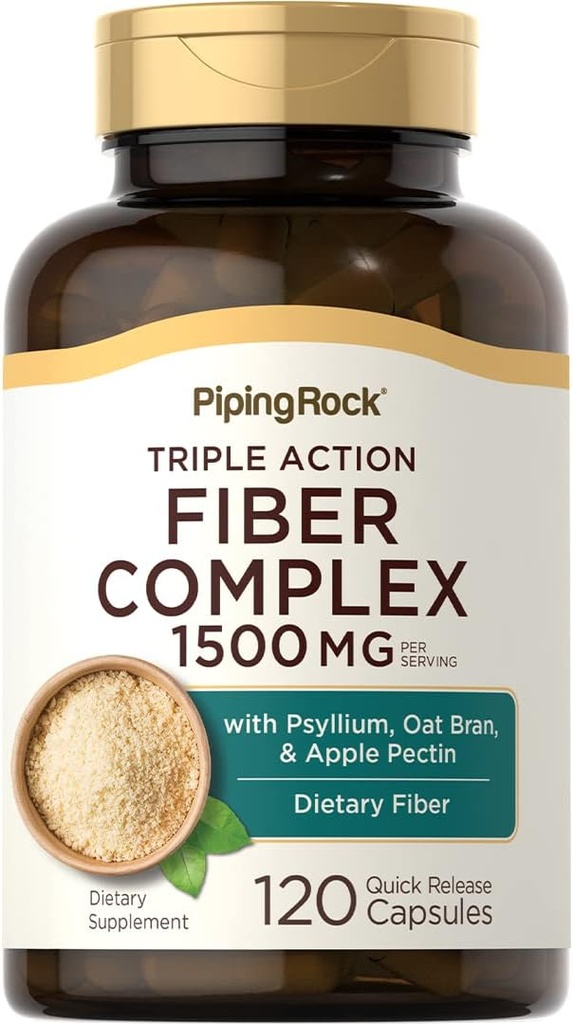 Piping Rock Fiber Complex Supplement- 124; 1500mg - 124; 120 Kapsler - 124; Triple Action Pills - 124; med Psyllium, Oat Bran, og Apple Pectin - 124; Non- GMO, Gluten Free