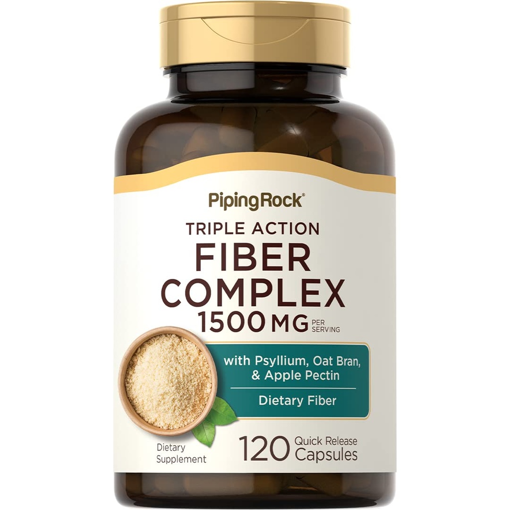 Piping Rock Fiber Complex Supplement- 124; 1500mg - 124; 120 Kapsler - 124; Triple Action Pills - 124; med Psyllium, Oat Bran, og Apple Pectin - 124; Non- GMO, Gluten Free