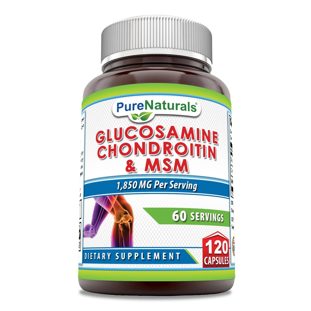 Pure Naturals Glucosamin Chondroitin & MSM Supplement- 124; 1850 Mg per Serving - 124; 120 Kapsler - 124; Non- GMO - 124; Gluten- Free - 124; Made in USA