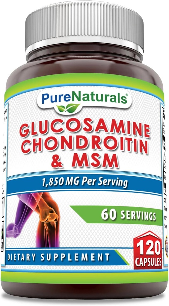 Pure Naturals Glucosamin Chondroitin & MSM Supplement- 124; 1850 Mg per Serving - 124; 120 Kapsler - 124; Non- GMO - 124; Gluten- Free - 124; Made in USA