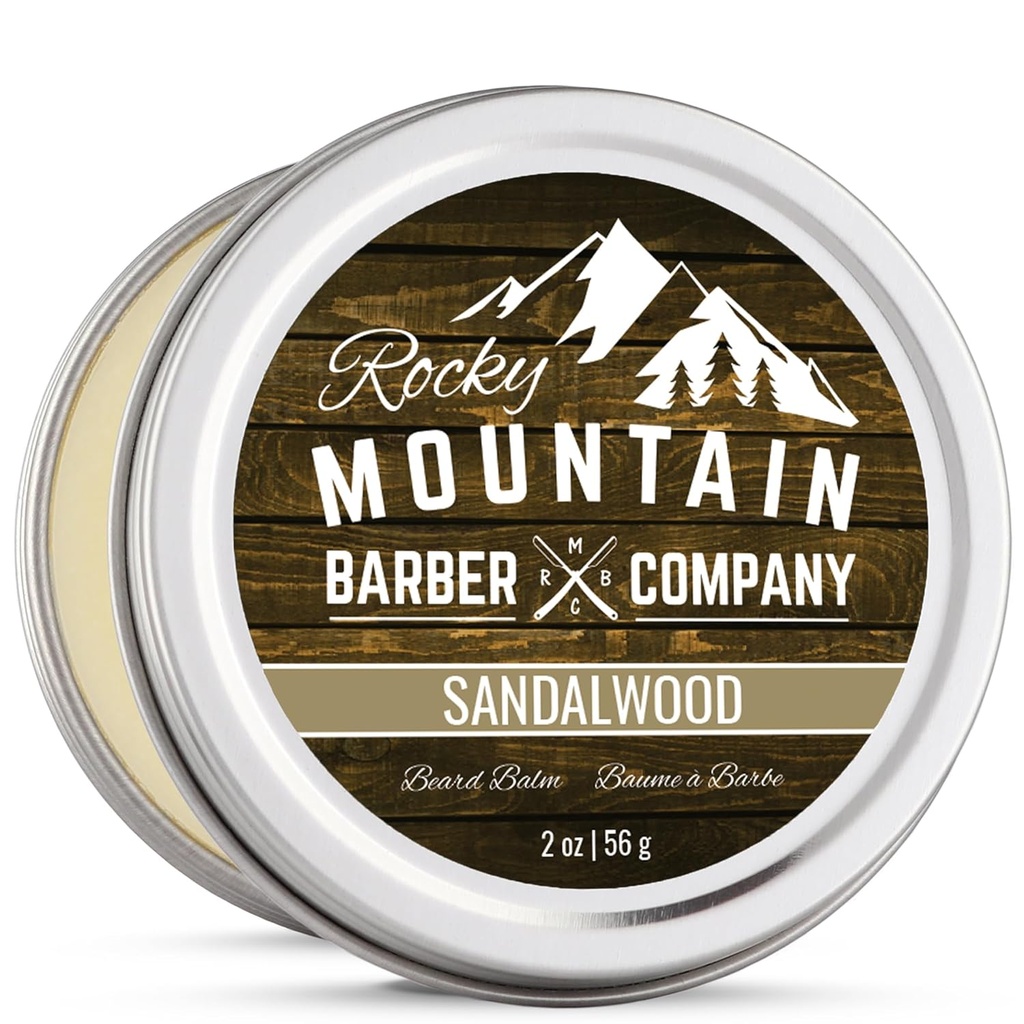 Beard Balm - Sandalwood Blend - Rocky Mountain Barber - med Nutrient Rich Bees Wax, Jojoba, Shea Butter, Kokosolie - Indeholder ægte Sandalwood Essential Oil