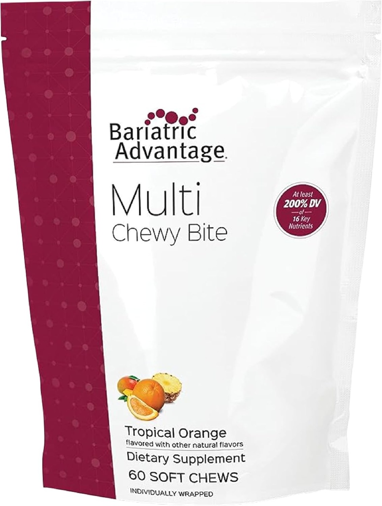 Bariatric Advantage Multi Chewy Bite - Soft Chew Multivitamin til Bariatric Kirurgi Patienter - Chewable Multivitamin med folinsyre, Vitamin D3 & mere - Tropical Orange Flavor - 60 Greve