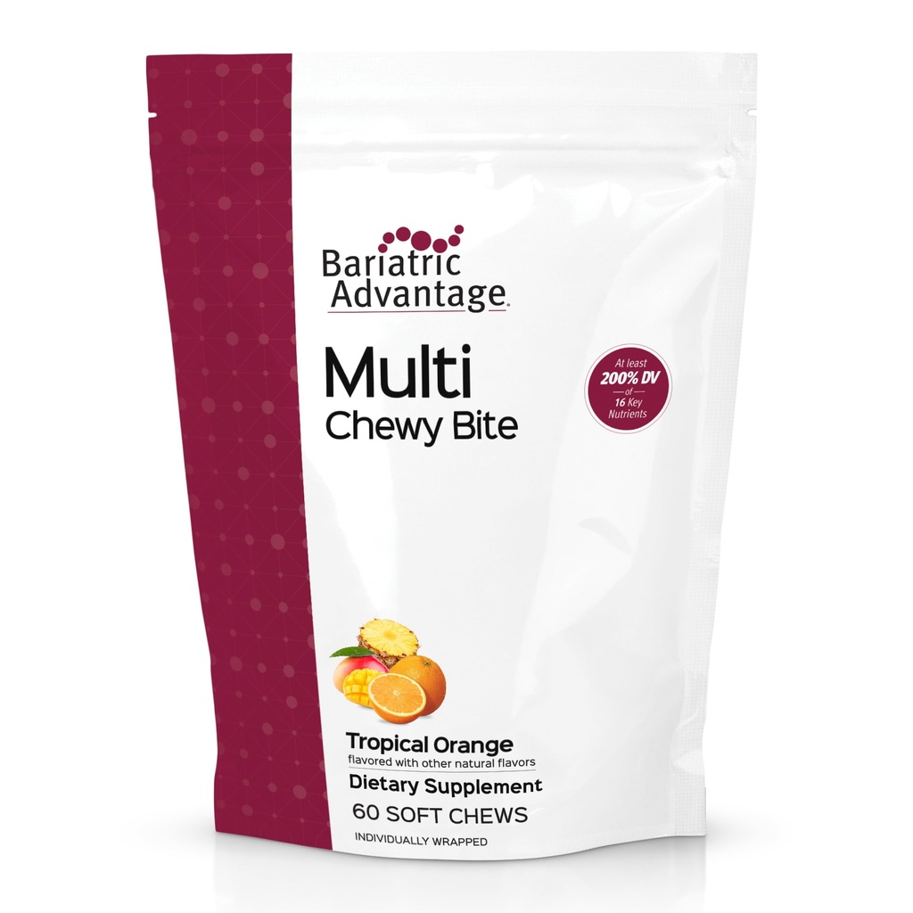 Bariatric Advantage Multi Chewy Bite - Soft Chew Multivitamin til Bariatric Kirurgi Patienter - Chewable Multivitamin med folinsyre, Vitamin D3 & mere - Tropical Orange Flavor - 60 Greve