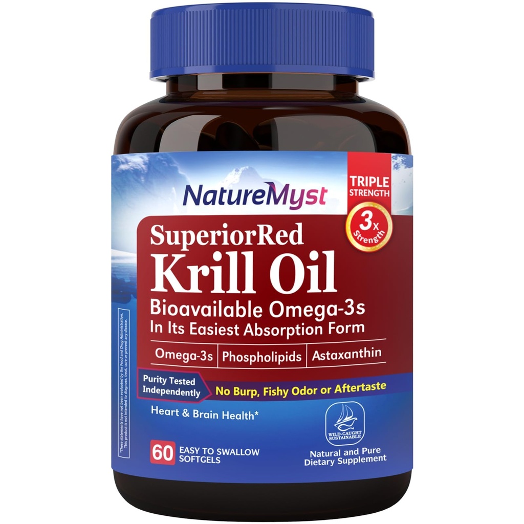 Krill Oil 1000 mg Softgels, Krill Oil Omega- 3s, EPA, DHA, Astaxanthin & Phospholipider, 60 Count (Pack of 1), Non- GMO, No Gluten, Made in The USA