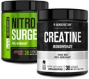 Jacked Factory NITROSURGE Pre Workout Supplement - Instant Strength Gains & Intense Pumps (30 Servere, Sour Peach Rings) & Creatin monohydrat til muskelvækst (30 Servere, Unflavored)