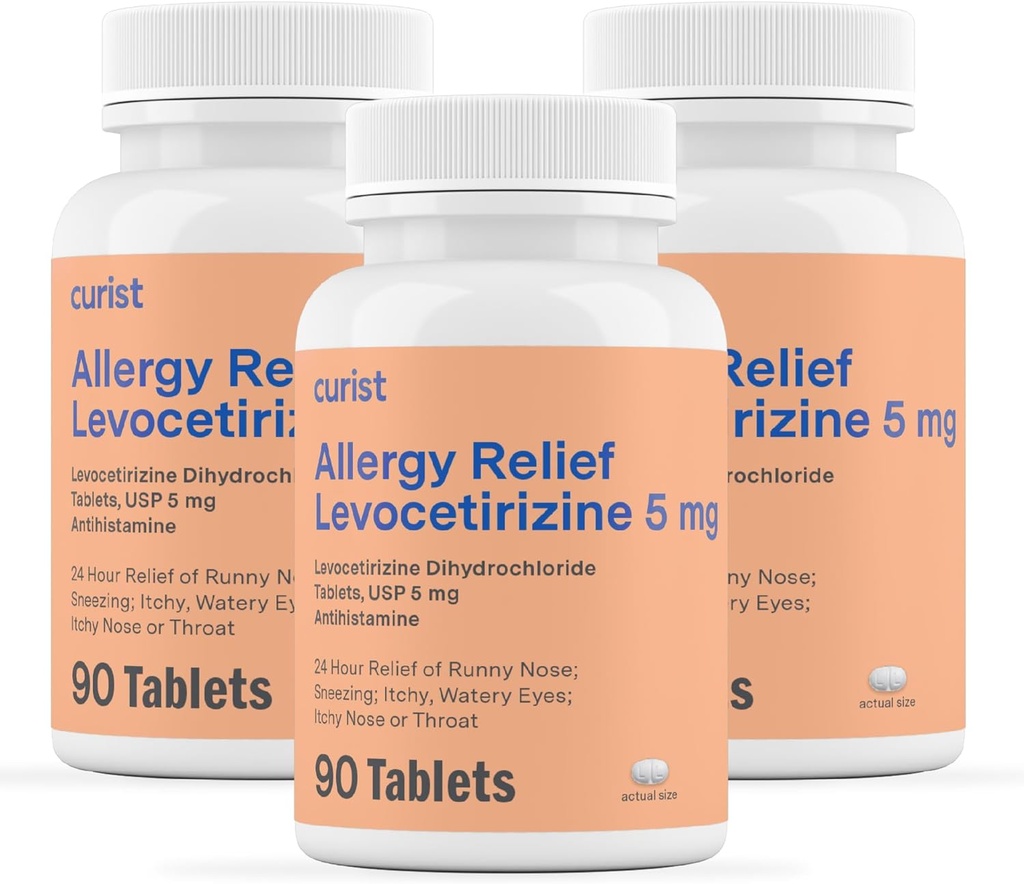 Curist Generisk Levoctirizine Dihydrochlorid 5mg Bulk (270 tabletter), Allergi piller, 24 timers Allergi Relief - Allergi Medicin (3 pakker med 90 tabletter)