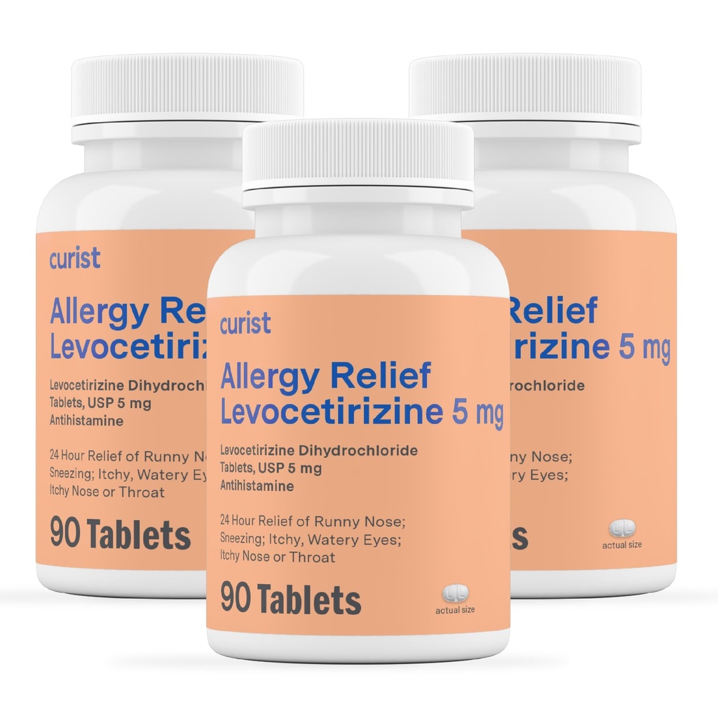 Curist Generisk Levoctirizine Dihydrochlorid 5mg Bulk (270 tabletter), Allergi piller, 24 timers Allergi Relief - Allergi medicin (3 pakker med 90 tabletter)